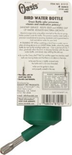 Oasis Small Bird Water Bottle - Polystyrene & Cherry-Red Drinking Tip, Double-Ball Vacuum Valve - for Parakeets, Budgies, Canaries, Finches, Cockatiels & Love Birds, Capacity 4-Ounces,Green - Image 3