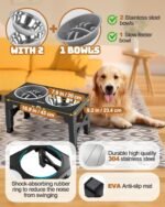 Elevated Dog Bowls, Dog Feeder with 2 Stainless Steel Bowls &1 Slow Feeder Dog Bowls, 5 Heights Adjustable Raised Dog Bowls Stand for Medium Large Dogs, Dog Food Bowls with Non-Slip Feet - Image 4