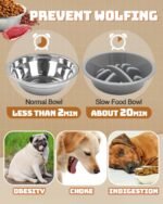 Elevated Dog Bowls, Dog Feeder with 2 Stainless Steel Bowls &1 Slow Feeder Dog Bowls, 5 Heights Adjustable Raised Dog Bowls Stand for Medium Large Dogs, Dog Food Bowls with Non-Slip Feet - Image 5