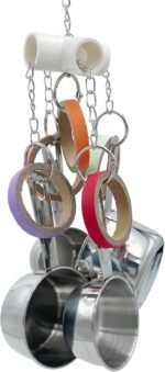 Durable Bird Parrots Pots and Bagel Toys, Pullable Stainless Steel Cup and Cardboard Ring Toys for Amazons Mini Macaws African Greys Cockatoos Eclectus - Image 3
