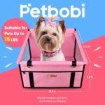 Petbobi Pet Reinforce Car Booster Seat for Dog Cat Portable and Breathable Bag with Seat Belt Dog Carrier Safety Stable for Travel Look Out,with Clip on Leash with PVC Tube, Pink - Image 3