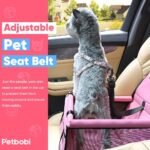 Petbobi Pet Reinforce Car Booster Seat for Dog Cat Portable and Breathable Bag with Seat Belt Dog Carrier Safety Stable for Travel Look Out,with Clip on Leash with PVC Tube, Pink - Image 5