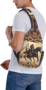 Horse Pattern Sling Bag Crossbody Backpack,Aztec Boho Ethnic Style Western Horse Chest Bag Three Horses Run In Desert Sandstorm Adjustable Shoulder Backpack Travel Hiking Casual Daypack - Image 3
