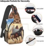 Horse Pattern Sling Bag Crossbody Backpack,Aztec Boho Ethnic Style Western Horse Chest Bag Three Horses Run In Desert Sandstorm Adjustable Shoulder Backpack Travel Hiking Casual Daypack - Image 5