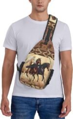 Horse Pattern Sling Bag Crossbody Backpack,Aztec Boho Ethnic Style Western Horse Chest Bag Three Horses Run In Desert Sandstorm Adjustable Shoulder Backpack Travel Hiking Casual Daypack - Image 7