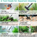 hygger 6-in-1 Aquarium Cleaning Tools, Multipurpose Fish Tank Cleaning Kit for 20-160 Gallon Tank with Telescopic Long Handle,6 Clean Heads - Image 3
