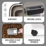 IRIS USA Dog Food Storage Container, 30 lbs & 11 lbs Combo, Cat Food Storage Container, Dog Treat Container, Airtight, Stackable, 2-Cup Scoop, Wheels, Easy Mobility, Chrome - Image 4