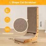 Poils bebe L Shape Cat Scratcher, 26.8 Inch Cat Scratchers for Indoor Cats, Protecting Furniture Cat Scratch Pad, Cardboard Cat Scratching with Ball Toy, Catnip, Large - Image 6
