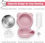Dog Bowls, Cat Food and Water Bowl Set with Water Dispenser and Stainless Steel Bowl for Cats and Small Dogs - Pink - Image 4