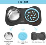 Slow Feeder Dog Bowls 3 in 1 Stainless Steel Food and Water Bowls with Non-Spill and Skid Silicone Mat to Slow Down Eating for Large Medium Small Breed Size Dogs and Cats - Image 6