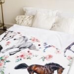 Floral Horse Fuzzy Flannel Blanket 60 x 50 Inch Farmhouse Throw Blanket Watercolor Flower Cow Blanket for Home Chair Sofa Couch Bed - Image 7