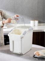 HANAMYA 25 Liter / 40 lbs Rice Storage Container with Measuring Cup, BPA free, For Rice | Grain | Pet Food | Flour, 2 count, White - Image 5