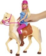 Barbie Doll & Toy Horse Set, Blonde Fashion Doll in Riding Outfit & Light Brown Horse with Saddle, Bridle & Reins - Image 5