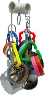 Pullable Parrots Pots and Bagel Toys, Bird Stainless Steel Cup and Cardboard Ring Toys for Medium and Large Parrot Amazons Mini Macaws African Greys Cockatoos Eclectus Guaker - Image 3