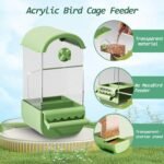 No Mess Bird Cage Feeder Automatic Parakeets Seed Food Container Acrylic Parrot Feeder Cage Accessories Transparent Small and Medium Lovebirds Canary Cockatiel Finch (Green) - Image 5
