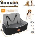 Youvee Dog Car Seat for Large/Medium Dog,Interior Height 4 Inches Pet Car Bed for Dogs Under 55 lbs or 2 Small Dogs,Washable Dog Booster Seat with 2 Safety Leashes(Black Outside Grey Inside) - Image 3