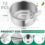 12 Pcs 10 oz Stainless Steel Bird Feeding Dish Cups Bird Feeder with Clamp Parrot Food Cups for Budgies Parakeet Cockatiel Small Animal for Cage Pet Water Cage Bowls - Image 3