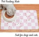 Ralxion Checkered Dog Feeding Mat, Absorbent Mats for Dog Food and Water Bowl, Dispenser, Retro Aesthetic Pink Checkerboard Pet Placemat for Dogs, Cats, Puppy Accessories, 12" X19” - Image 5