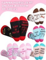 Hercicy 6 Pairs Funny Horse Socks for Women Horse Riding Crew Socks Novelty Christmas Horse Socks Gift for Women Horse Lovers Cowgirl Equestrian Derby Party Favors - Image 3