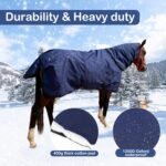Horse Blankets for Winter Waterproof 1200D Heavy Weight (400g Fill) Horse Turnout Blanket with Neck Cover Leg Straps (US 72in / EU 135cm) - Image 3