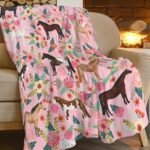 Horse Blanket Gift for Girls Women Cute Animal Horses Flowers Fleece Flannel Throw Blankets Soft Lightweight Plush Pink Blanket for Horse Lovers Decor Bed Sofa 50"x40" - Image 4