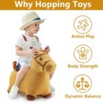 iPlay, iLearn Bouncy Pals Hopping Horse, Toddler Girl Boy Inflatable Bouncing Animal Hopper Toy, Outdoor Indoor Plush Ride on Bouncer, Baby Birthday Gift 18 Month 2 3 4 Year Old Kid - Horse - Image 3