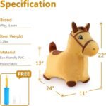 iPlay, iLearn Bouncy Pals Hopping Horse, Toddler Girl Boy Inflatable Bouncing Animal Hopper Toy, Outdoor Indoor Plush Ride on Bouncer, Baby Birthday Gift 18 Month 2 3 4 Year Old Kid - Horse - Image 8