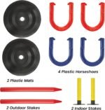 Indoor Outdoor Rubber Horseshoes Set: 4 Horseshoes, 2 Pegs, 2 Rubber Mats, 2 Red Plastic dowels & 1 Mesh Bag | Perfect for Tailgate, Beach, Parks, Picnics, Backyard, Fun for Kids Adults - Image 3
