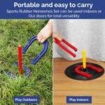 Indoor Outdoor Rubber Horseshoes Set: 4 Horseshoes, 2 Pegs, 2 Rubber Mats, 2 Red Plastic dowels & 1 Mesh Bag | Perfect for Tailgate, Beach, Parks, Picnics, Backyard, Fun for Kids Adults - Image 7