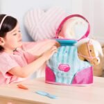 Pucci Pups – Beige Horse with Blue Stripes and Pink Pony Bag (ST8274Z) 10 inches - Image 5