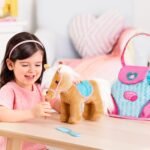 Pucci Pups – Beige Horse with Blue Stripes and Pink Pony Bag (ST8274Z) 10 inches - Image 9