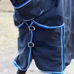 HORZE Glasgow Medium Weight Waterproof Combo Turnout Winter Horse Blanket with Neck Cover (150g Fill) - Dark Blue - 75 in - Image 3