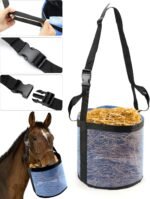 QWORK 2 Pack Horse Feed Bag for Grain - Durable Mesh Grain Feeder with Adjustable Strap, Comfortable Neck and Nose Pad Horse Muzzle Feed Bag, for Feeding Grain, Powder, Supplements, Blue - Image 5
