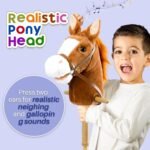 HollyHOME Stick Horse Plush Handcrafted Hobby Horse on a Stick with Wood Wheels Real Pony Neighing and Galloping Sounds for Kids Toddlers Dark Brown 36 Inches(AA Batteries Required) - Image 4