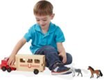 Melissa & Doug Horse Carrier Wooden Vehicle Play Set With 2 Flocked Horses and Pull-Down Ramp - Horse Figures, Wooden Horse Trailer Toy For Kids Ages 3+ - Image 4