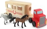Melissa & Doug Horse Carrier Wooden Vehicle Play Set With 2 Flocked Horses and Pull-Down Ramp - Horse Figures, Wooden Horse Trailer Toy For Kids Ages 3+ - Image 5