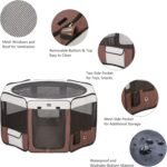 DONORO Dog Playpen 29" Portable Pet Play Pens for Small Dog/Cat/Rabbit/Chicks, Playpen Indoor/Outdoor with Carring Case, Removable Zipper Top and Bottom (Brown, Small (29"x29"x15"), 8) - Image 3