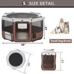 DONORO Dog Playpen 29" Portable Pet Play Pens for Small Dog/Cat/Rabbit/Chicks, Playpen Indoor/Outdoor with Carring Case, Removable Zipper Top and Bottom (Brown, Small (29"x29"x15"), 8) - Image 5