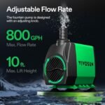 VIVOSUN 800GPH Submersible Pump(3000L/H, 24W), Ultra Quiet Water Fountain Pump with 10ft. High Lift with 6.5ft. Power Cord, 3 Nozzles for Fish Tank, Pond, Aquarium, Statuary, Hydroponics Green - Image 3