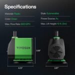 VIVOSUN 800GPH Submersible Pump(3000L/H, 24W), Ultra Quiet Water Fountain Pump with 10ft. High Lift with 6.5ft. Power Cord, 3 Nozzles for Fish Tank, Pond, Aquarium, Statuary, Hydroponics Green - Image 7