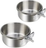 2 Pack Stainless Steel Bird Bowls for Cage Parrot Food Water Bowl Bird Feeding Dish Cups Parrot Food Water Feeder Pet Hanging Bowl Crate Coop Cups with Clamp Holder for Small Animal Dog Parakeet - Image 2