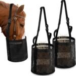 2 Pcs Horse Feed Bag Comfort Breathable Mesh Feed Bucket Heavy Duty Feed Bag with Adjustable Strap and Waterproof Bottom for Horse Feeding Supplies Muzzle Feed Bag, Medium (Black) - Image 2