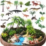 26 Pcs Amphibious Animals Figurines Toys Diorama Project Kit Plastic Reptile Lizard Snake Playset Cake Toppers Model Trees for Kids Toddlers Educational Learning Birthday Gift(Tray Not Included) - Image 2