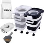 2pack 25 lbs Dog Food Storage Container,Collapsible Dog Food Container with Travel Silicone Bowl and Scoop,Pet/Dog/Cat/Bird Food/Cat litter Storage Containers to Keep Dry,Easy to Move.(Black+white) - Image 2