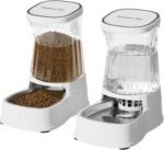 Automatic Pets Gravity Feeder and Water Dispenser Set, 1Gallon x 2 Stainless Steel Food Feeder and Waterer, 100% BPA-Free Water Bowl Dispenser for Small&Medium Dogs, Cats, Puppies(White) - Image 2