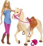 Barbie Doll & Toy Horse Set, Blonde Fashion Doll in Riding Outfit & Light Brown Horse with Saddle, Bridle & Reins - Image 2