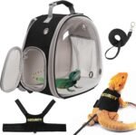 Bearded Dragon Carrier Backpack with Security Printing Harness Leash Set, Reptile Lizard Space Capsule Astronaut Clear Bubble Window Travel Carrier for Small Animal Guinea Pig(Black, Security Harness) - Image 2