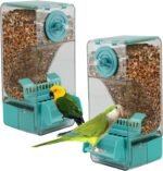 Bird Feeder No Mess 2PCS Automatic Clear Bird Seed Food Container Acrylic Parrot Feeder Dispenser Cage Accessories for Parakeet Budgies Cockatoo Canary Love Bird (Blue) - Image 2