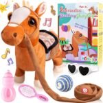 Brown Walking Pony Plush Interactive Pony Toy Singing Dancing Musical Realistic Pony Pet, Stuffed Animal Shaking Leash Horse Toy Head Buttocks Toy for Boys Girls or Toddlers - Image 2