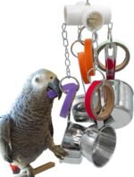 Durable Bird Parrots Pots and Bagel Toys, Pullable Stainless Steel Cup and Cardboard Ring Toys for Amazons Mini Macaws African Greys Cockatoos Eclectus - Image 2